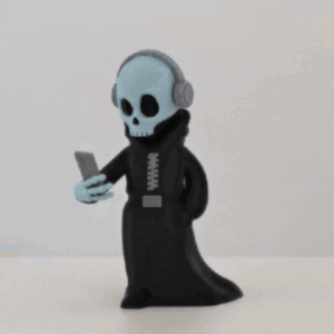 Grim's Playlist STL – Spooky Skeleton DJ 3D Model | Halloween Music Decor & Flexi Toy