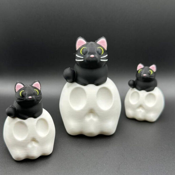 Skull & Cat STL – Gothic Companion 3D Model | Macabre Decor & Halloween Print