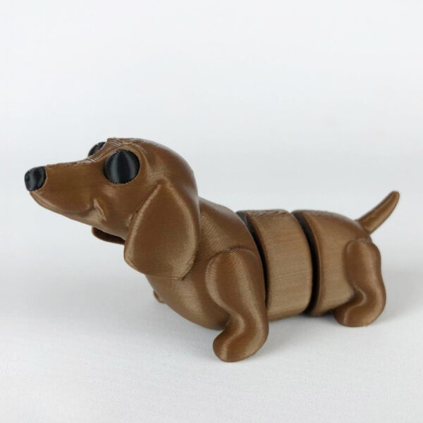 Articulated Dachshund STL - Wiggly Print-in-Place Sausage Dog with Dark Eyes | 3D Printable Poseable Pet Model