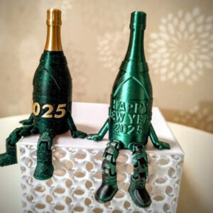 New Year Champagne STL – Articulated Legs Bottle Model | 3D Printable Party Decor