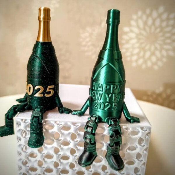 New Year Champagne STL – Articulated Legs Bottle Model | 3D Printable Party Decor