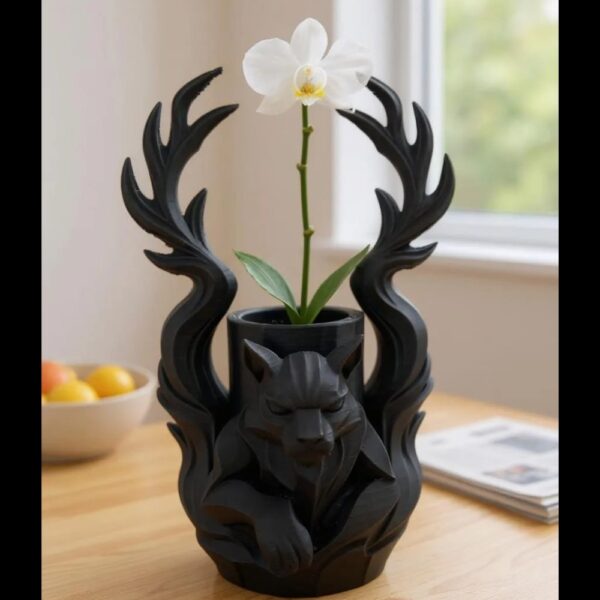 Fire Wolf Vase – Hand-Painted Ceramic Vase with Mythical Wolf Art (Home Decor & Gift Idea) - Image 3