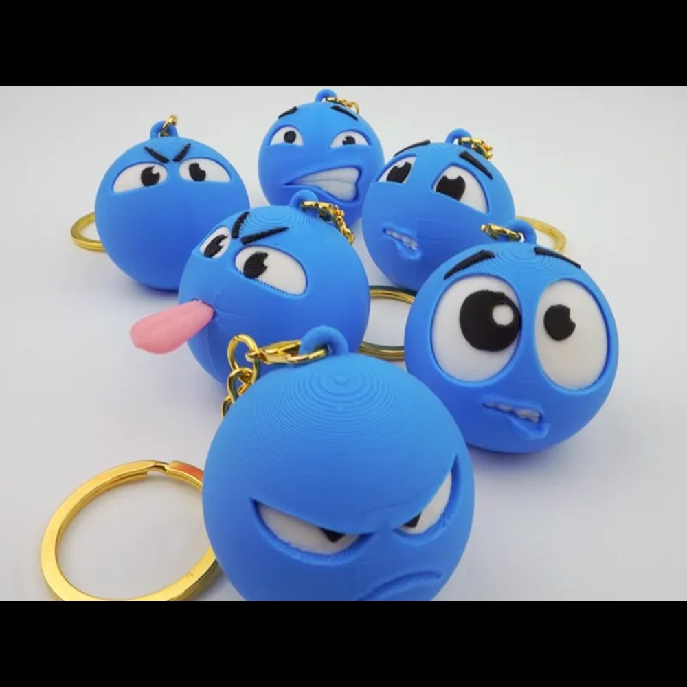 Blue Face Emoji Keychain – Cute 3D-Print Mini Emoji Accessory - Image 3